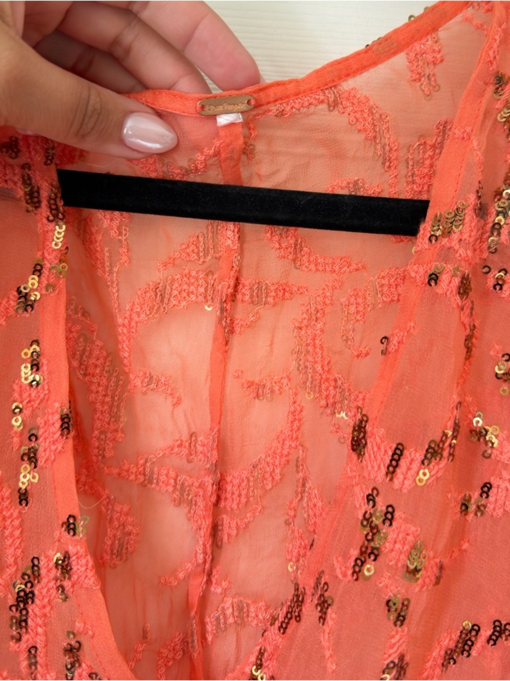 Free People Coral Sequin V-Neck  Blouse - Picture 5 of 5